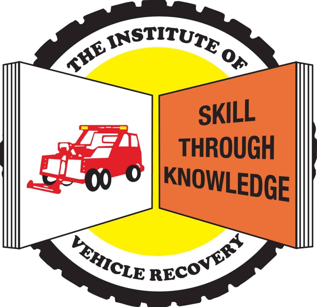 Logo of The Institute of Vehicle Recovery featuring a stylized red vehicle and the motto "Skill Through Knowledge."