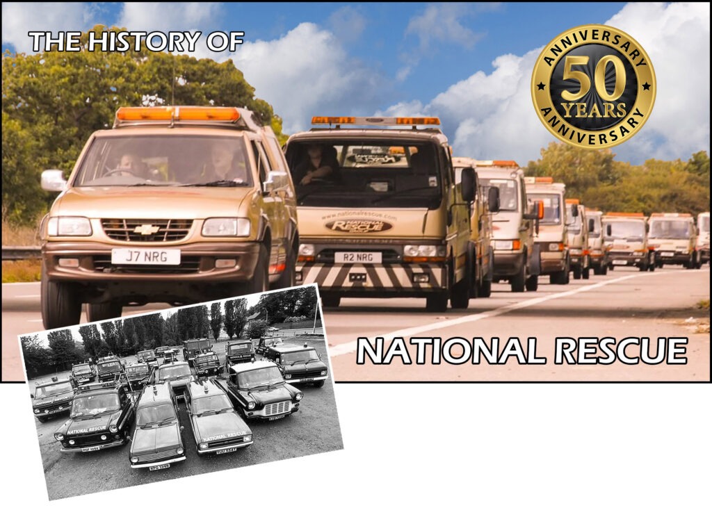 A lineup of emergency vehicles commemorating the 50th anniversary of National Rescue